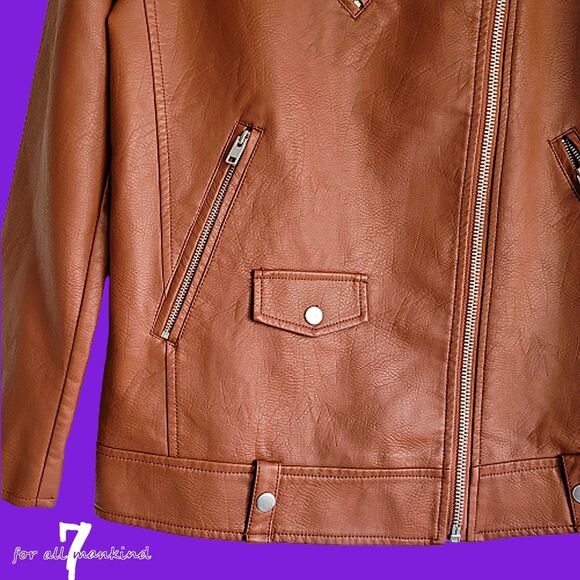 7 for All Mankind NEW Y2K Oversize Various Zippers Faux Leather Jacket M - Picture 8 of 12